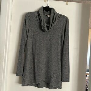 Loft cowl neck knit top, XS, black/white stripe